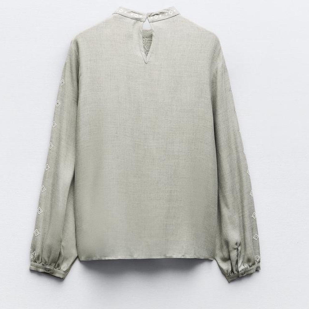 Zara Tunic Top Cut Work Embroidery Women’s Size Small Gray White - Picture 5 of 6